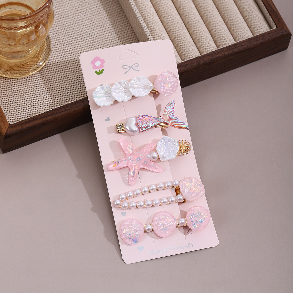 MP-HC-0029 Pink Fish Tail 5-Piece Hair Clip Set - 图片 1