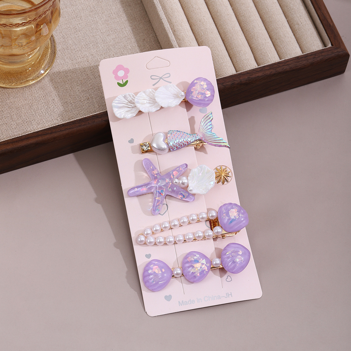 MP-HC-0031 Purple Fish Tail 5-Piece Hair Clip Set - 图片 1
