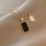 Black Square Pendant Necklace