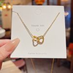 Gold Double Ring Heart Necklace