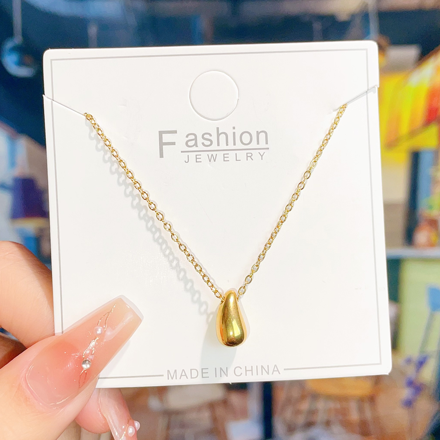 MP-NK-0027 Gold Water Drop Necklace - 图片 1