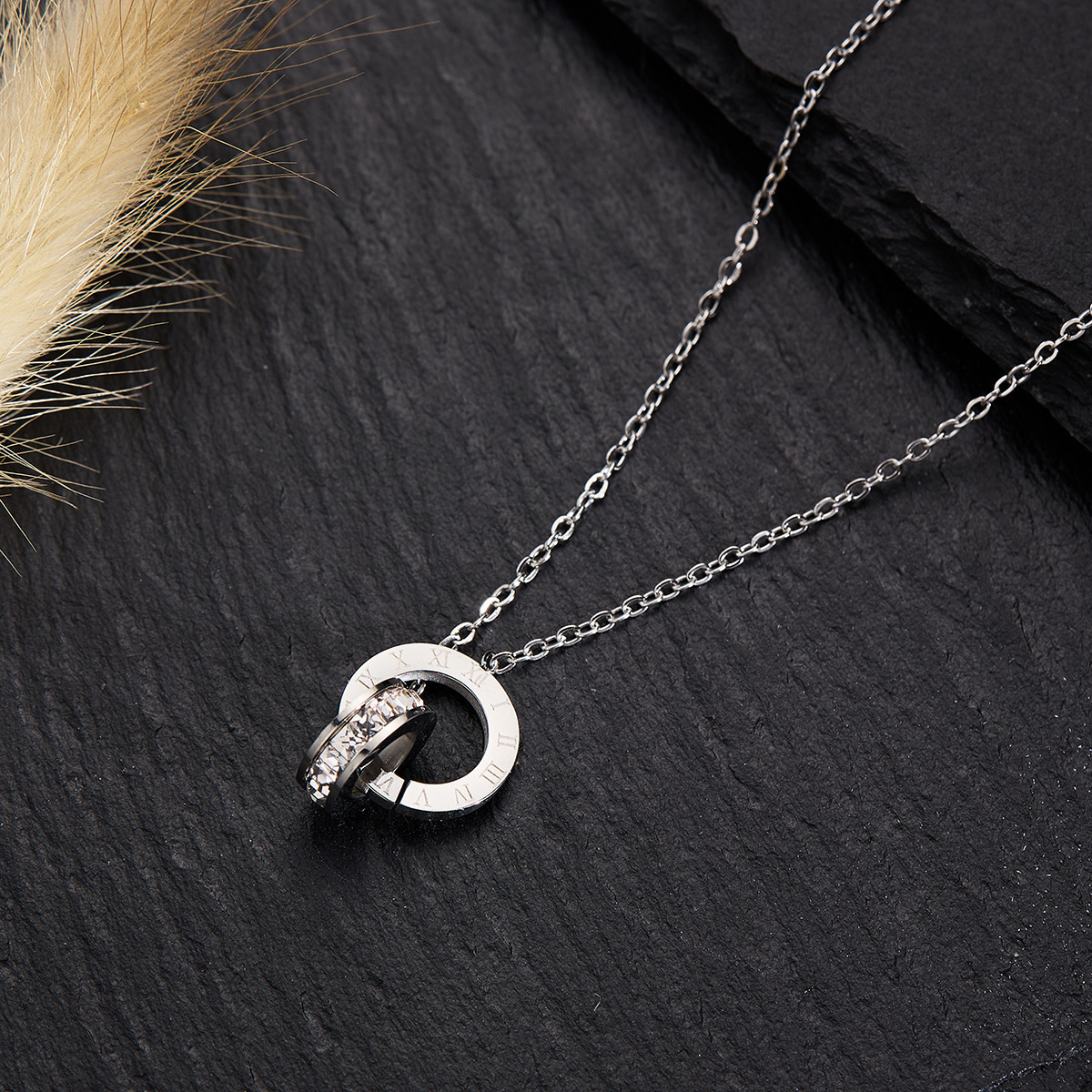 MP-NK-0032 Silver Double Ring Necklace - 图片 1