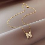 Gold Zircon H Letter Necklace