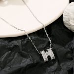 Silver Zircon H Letter Necklace