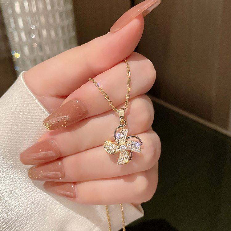 MP-NK-0057 Gold Zircon Windmill Necklace - 图片 1