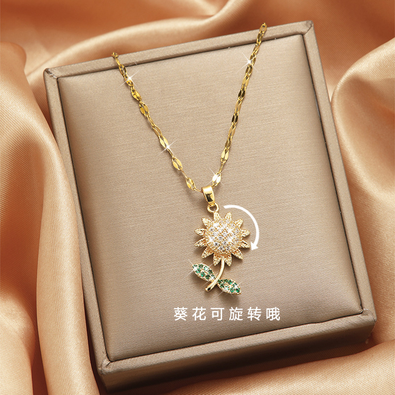MP-NK-0071 Zircon Sunflower Necklace - 图片 1