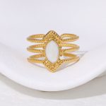 White Gold Beaded Ring Stainless Steel Ring JR471-GW