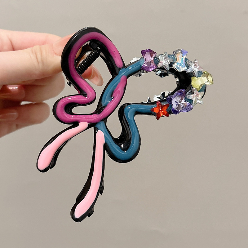 MP-SHARK-0006 Double-Sided Crystal Bow 10cm Hair Claw Clip - 图片 1