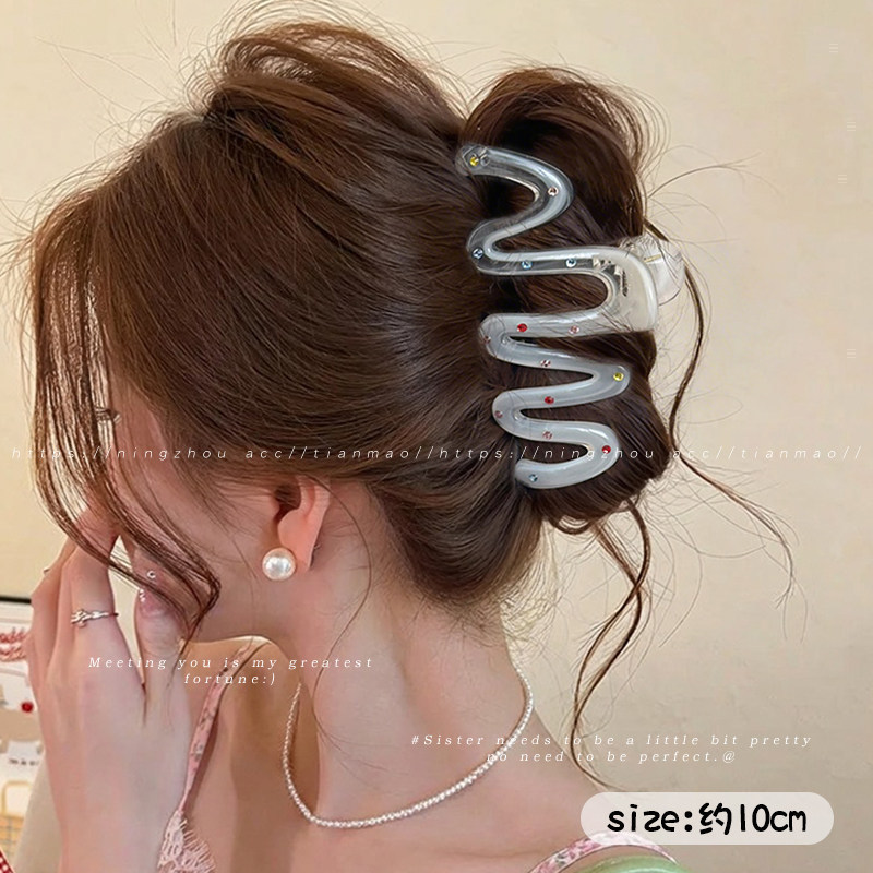 MP-SHARK-0044 Wave Crystal 10cm Hair Claw Clip - 图片 1