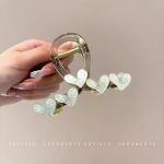 Gray-Green Heart 8.3cm Hair Claw Clip