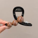 Glossy Black Dark Coffee Pearl 8cm Hair Claw Clip