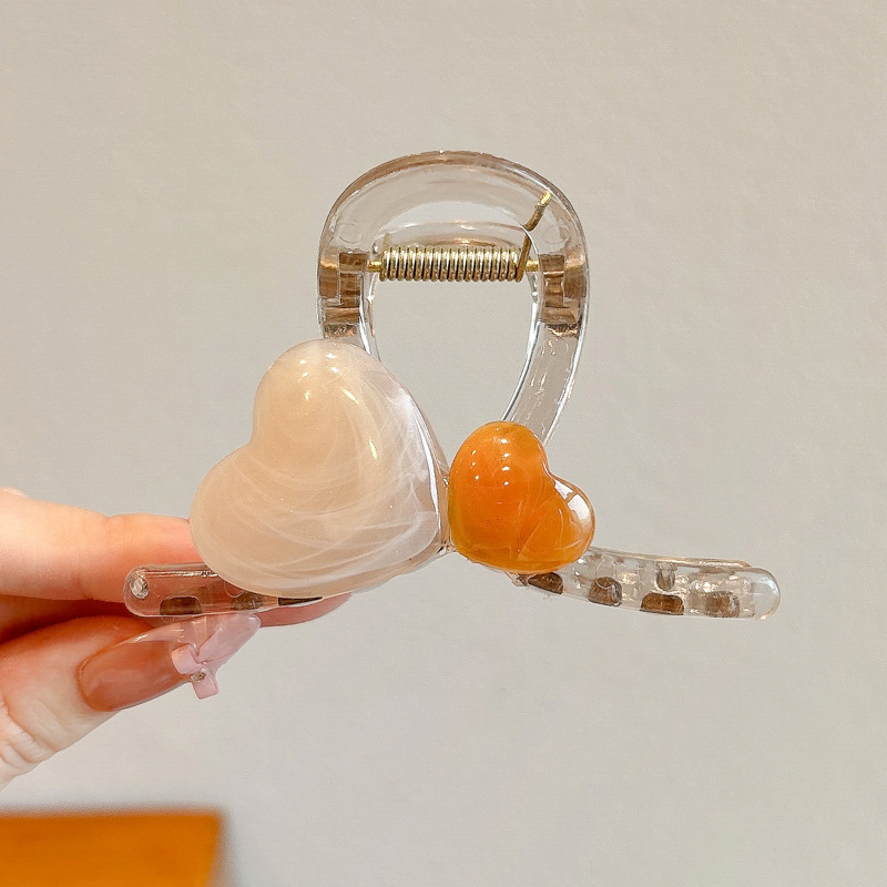 MP-SHARK-0142 Clear Coffee Heart 8cm Hair Claw Clip - 图片 1