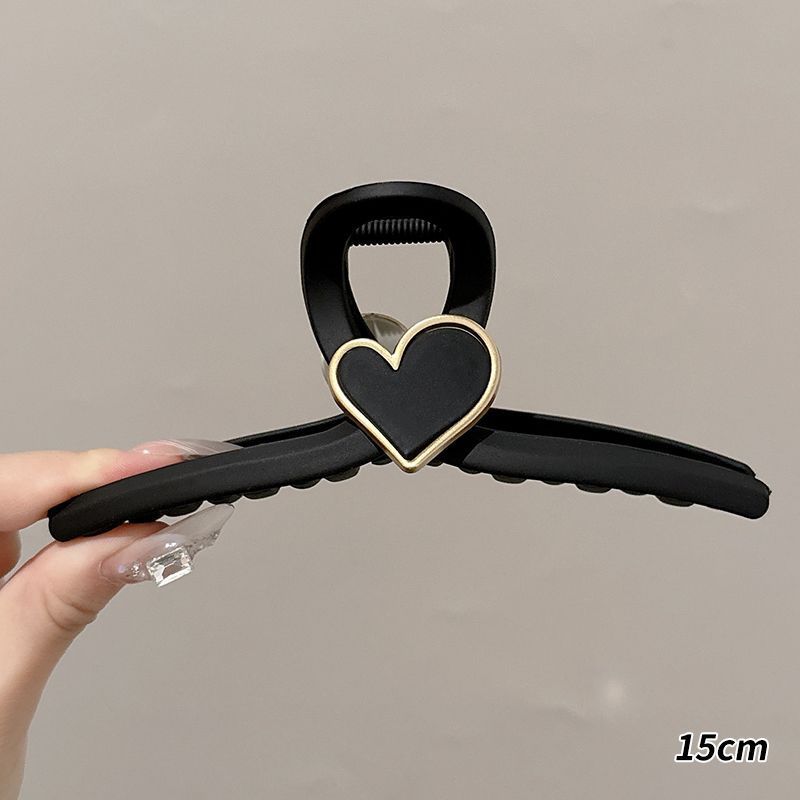 MP-SHARK-0152 Matte Black Heart 15cm Hair Claw Clip - 图片 1