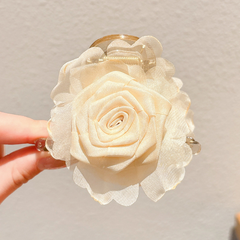 MP-SHARK-0170 Beige Flower 8cm Hair Claw Clip - 图片 1