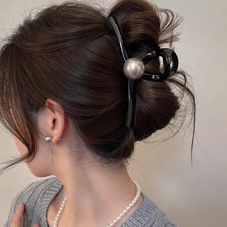 MP-SHARK-0176 Glossy Black Pearl 13cm Hair Claw Clip - 图片 1