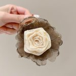 Beige Coffee Flower 8cm Hair Claw Clip