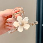 Beige Five-Petal Flower 8cm Hair Claw Clip