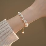 Cat Paw Pearl Bracelet ~ Vintage Handmade Knitted Beaded Bracelet