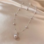 French Vintage Rose Pearl Pendant Necklace ~ Elegant Collarbone Chain