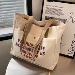 Ins Forest Style Canvas Tote Bag for Women - Large Capacity Single Shoulder Student Commute Handbag