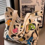 Large Canvas Tote Bag with Bear Print - Versatile Commuter Shopping Bag for Women