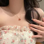 Red Cherry Pendant Necklace - Fashion Alloy Chain Adjustable Length