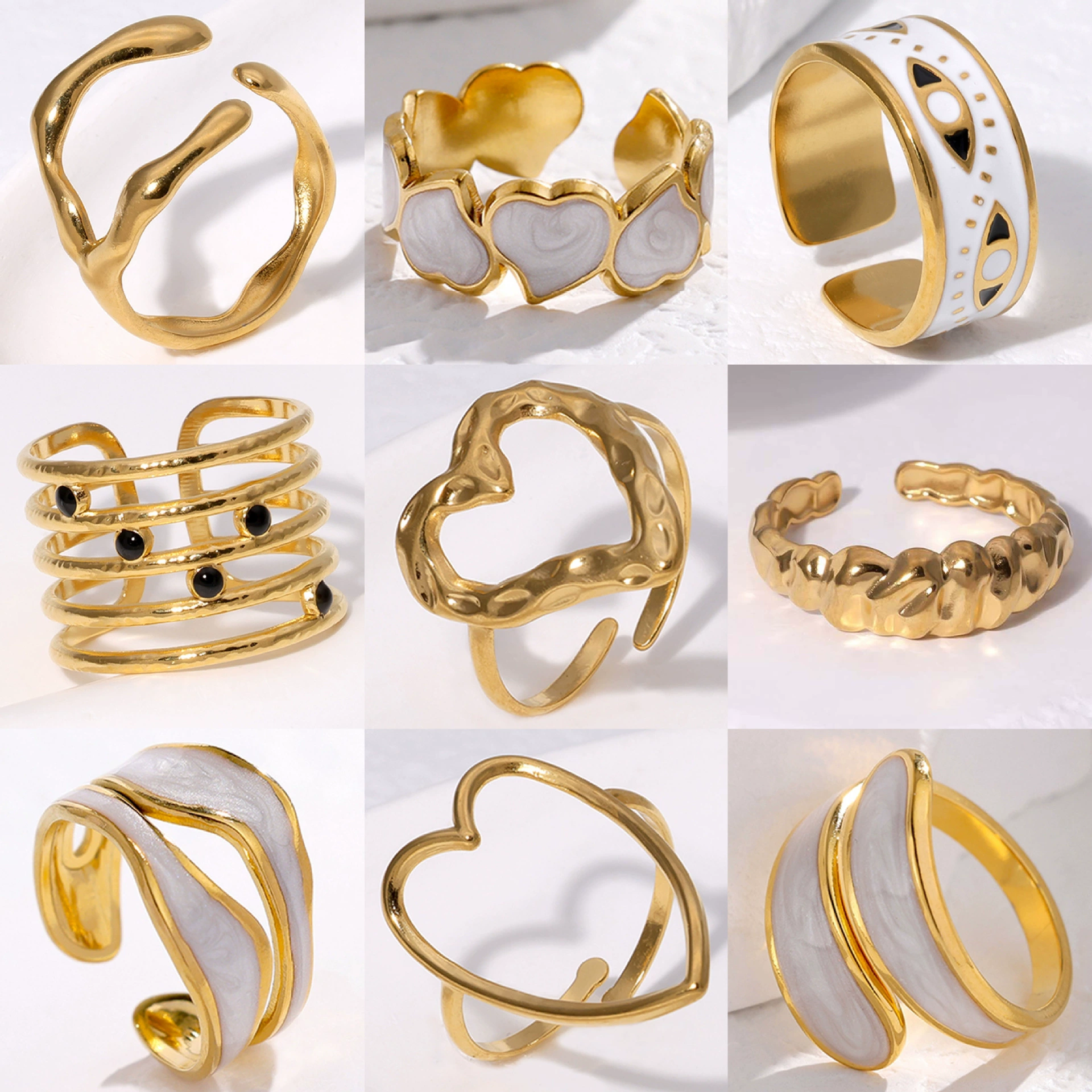 rings-collection-1 Titanium Steel Open Rings Collection - Fashion Minimalist Geometric Rings for Women - Hypoallergenic Adjustable - 图片 1