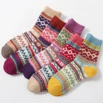 Retro Ethnic Mid-Calf Socks - Thick Warm Knitted Women's Winter Socks - 5 Pairs