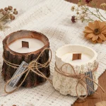 Wooden Log Soy Wax Scented Candle - Handmade Aromatherapy Candle for Home Decor - Gift Idea