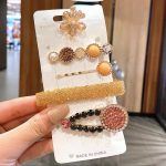 Champagne Crystal Flower 5-Piece Hair Clip Set