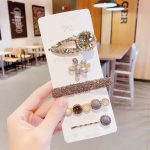 Black Crystal Flower 5-Piece Hair Clip Set