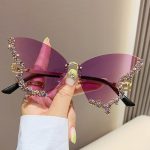 Rhinestone Butterfly Sunglasses for Women - Retro Large Frame Elegant UV Protection