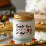 White Frosted Glass Scented Candle with Gold Lid — Soy Wax Fragrance Gift (10 Scents)