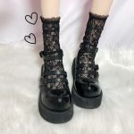 White Lace Socks for Women — Lolita Mid-Calf Sheer Floral Hollow-Out JK Socks (One Size)