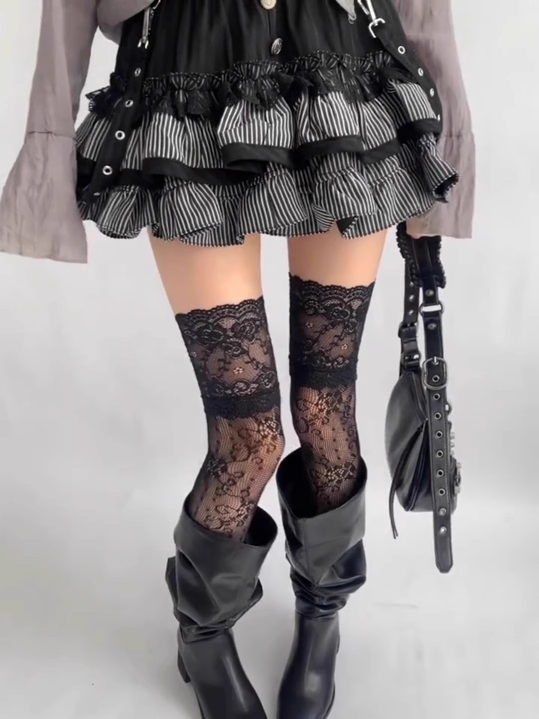off5-black Over-the-Knee Sheer Lace Stockings for Women — Ultra-Thin Hollow-Out Fishnet White Silk Hosiery - 图片 1