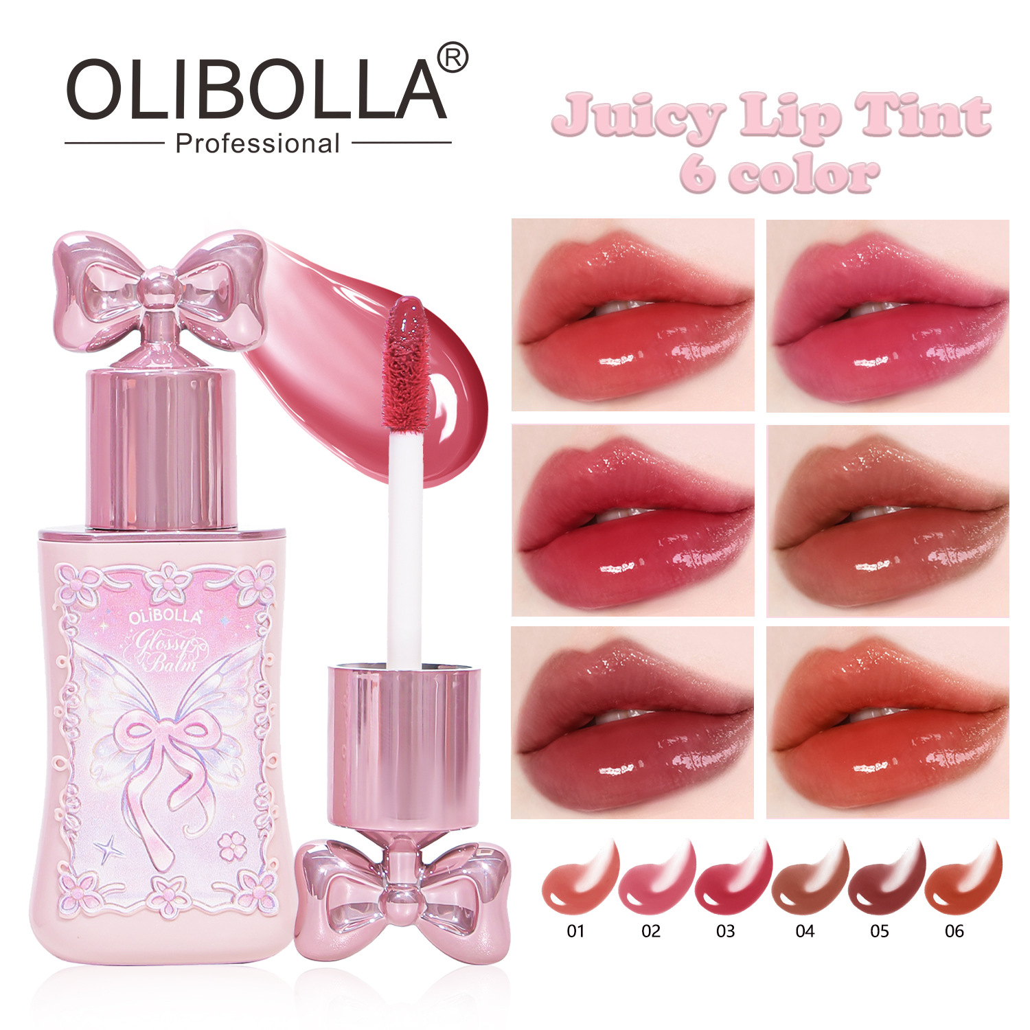 olibolla_m0 OLIBOLLA Bow Lip Gloss Water Mirror Shine Plumping Lip Tint - Long-Lasting - 图片 1