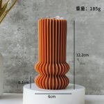 Stripe Pillar Candle J-0227 — Sandalwood Art Candle, Brown #2