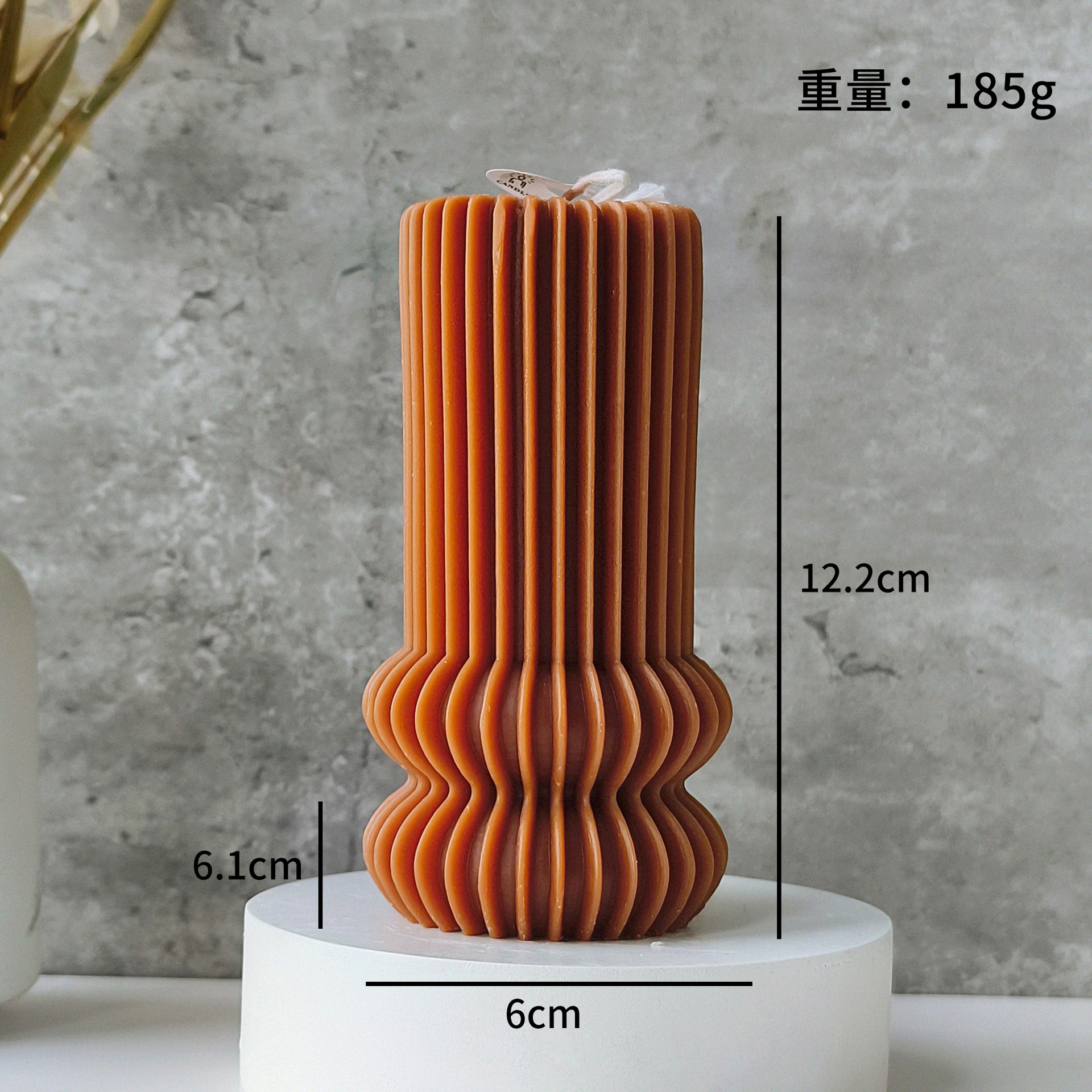 v36 Stripe Pillar Candle J-0227 — Sandalwood Art Candle, Brown #2 - 图片 1
